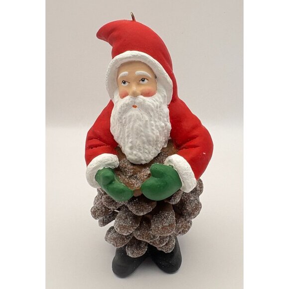 Vintage Pinecone Santa Claus Christmas Tree Ornament Glitter Accents Rustic - Picture 8 of 8
